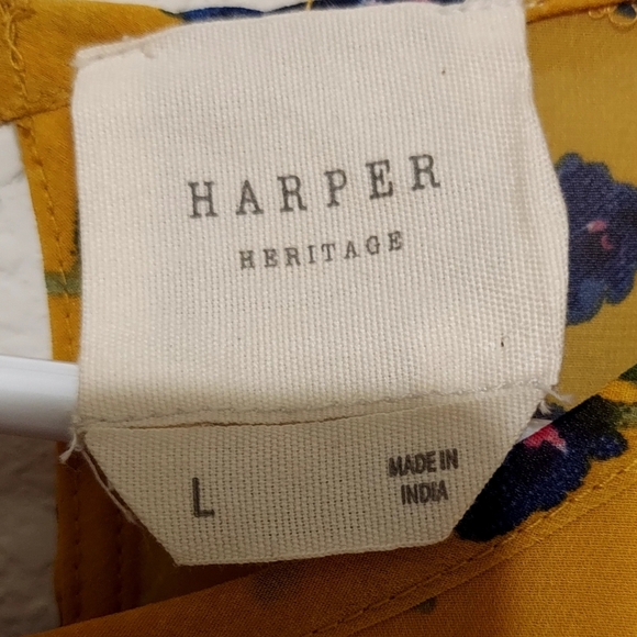 Harper Lined Heritage Yellow Floral Blouse, LARGE, Polyester. - Picture 2 of 7